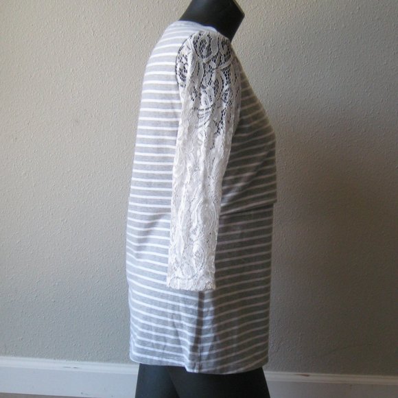 Milk Nursingwear Stripes Gray and White Top - Picture 6 of 9